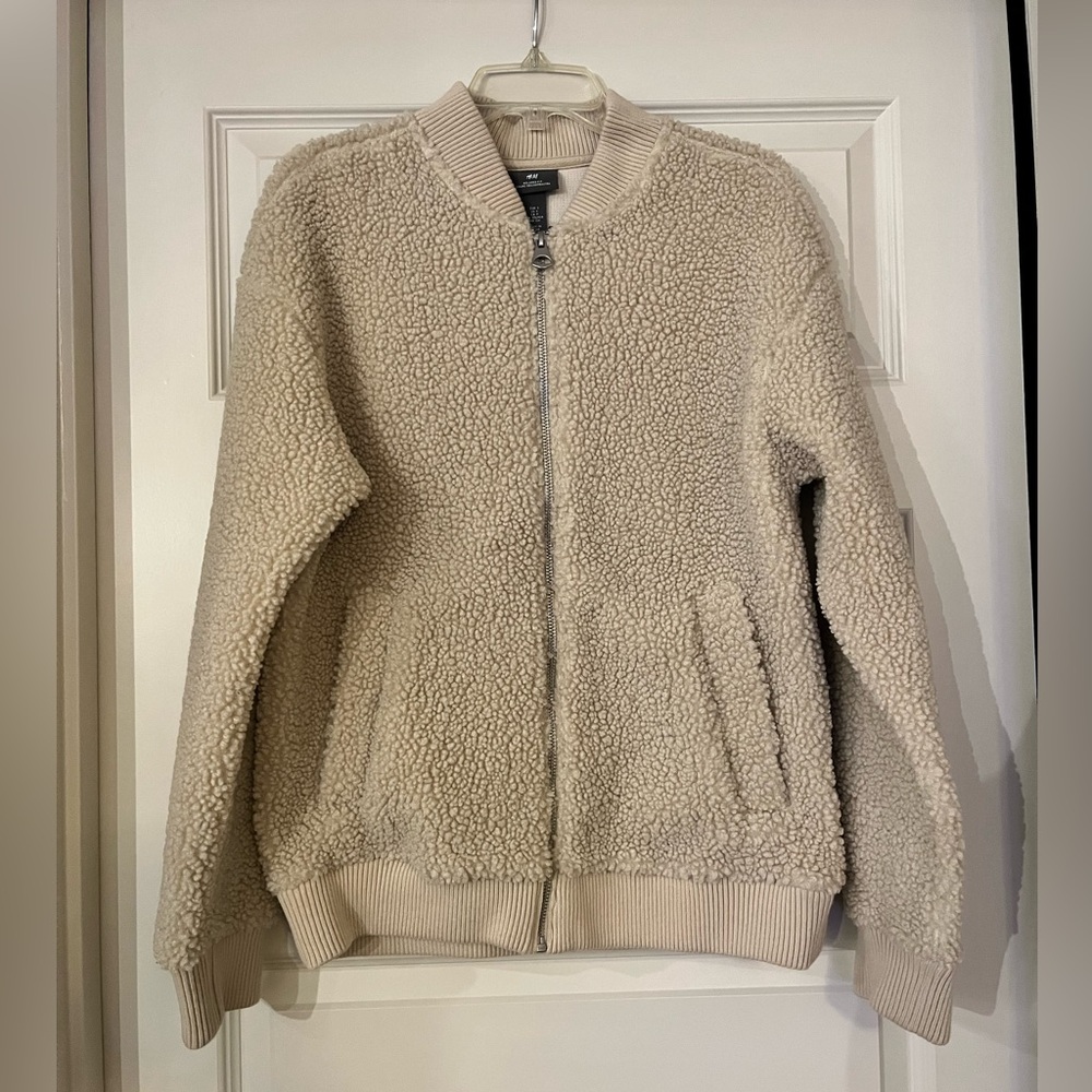 H&M Cream Sherpa Teddy Bomber Jacket